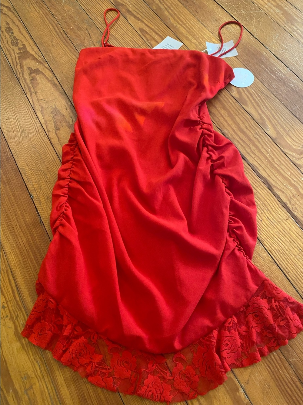 Red Ruched Lace Spaghetti strap Mini Dress NWT Size M / 11